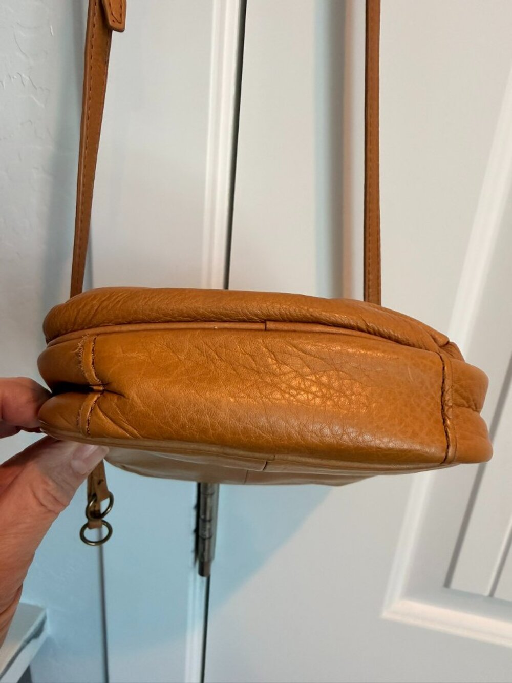 American Leather Co. Genuine Leather Crossbody Bag | Tan Camel Leather - Picture 8 of 11